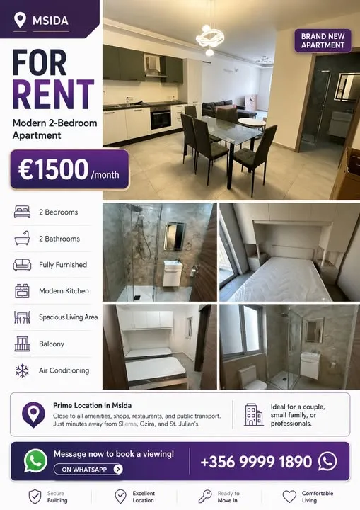 MSIDA – Modern 2-Bedroom Apartment for Rent