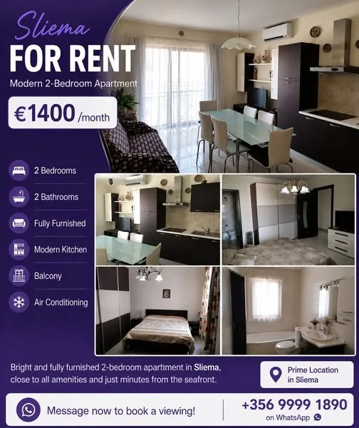 SLIEMA – 2-Bedroom Apartment for Rent