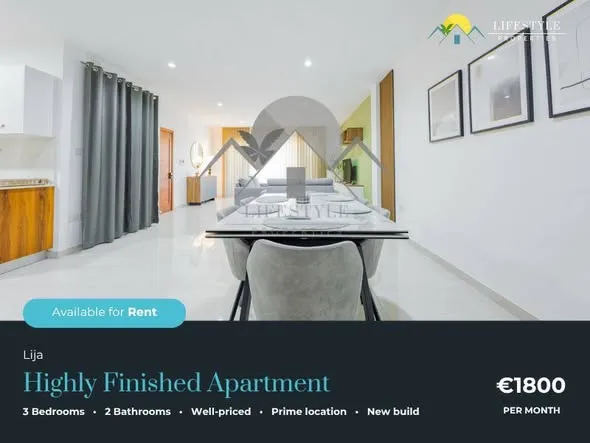 Lija 3 Bedroom Brand New Highly Finished Apartment