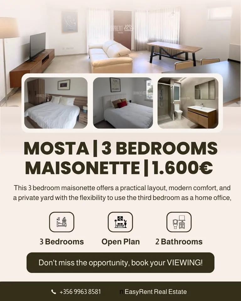 MOSTA | 3-BEDROOM MAISONETTE FOR RENT