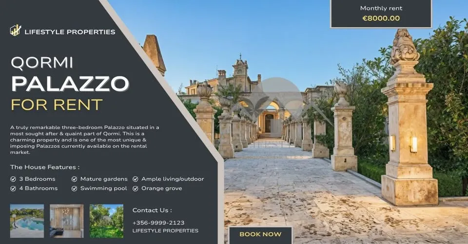 Stunning Palazzo in Qormi with Pool and Gardens