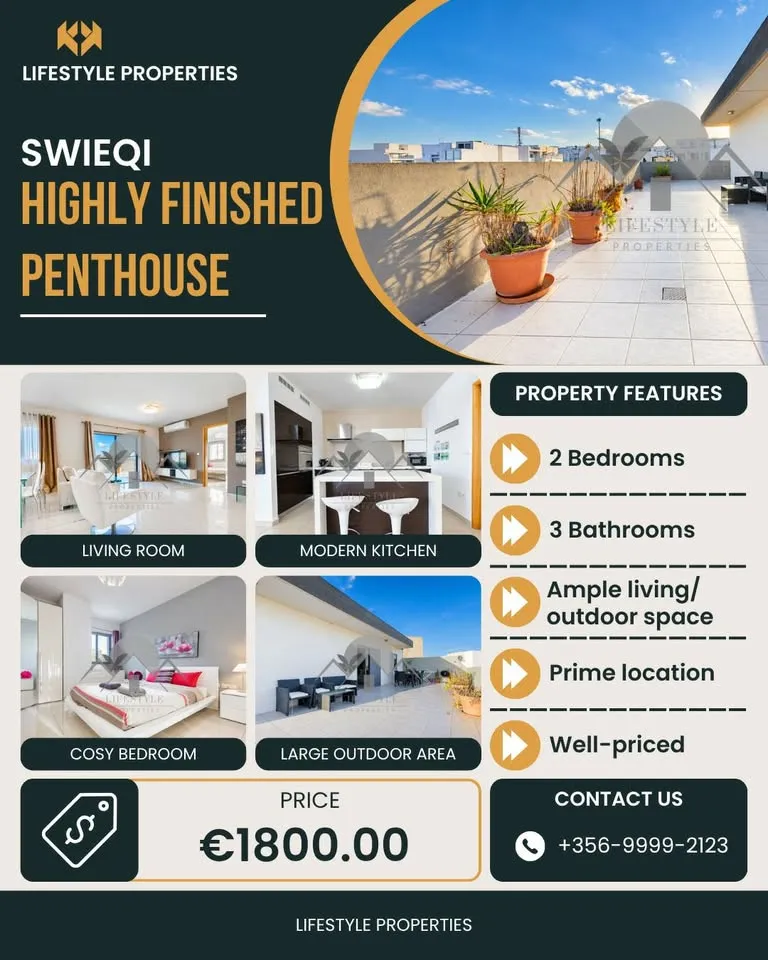 Double Bedroom Highly Finished Penthouse in Swieqi