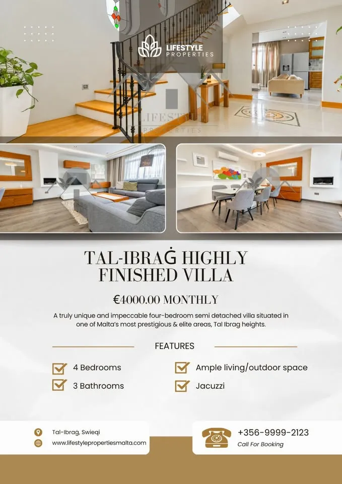 Tal Ibrag 3 Bedroom Semi Detached Highly Finished Villa!