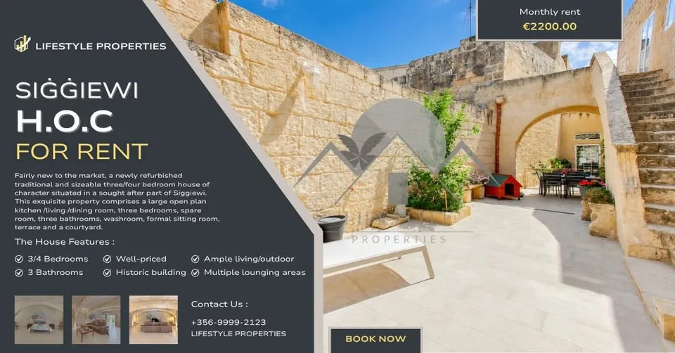 3 Bedroom Expertly Designed House Of Character! Siggiewi